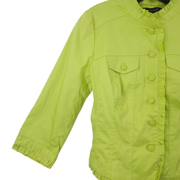 Sandro Button Front Jacket Womens S Lined Celery Green Career Wear Office NEW - Picture 12 of 16